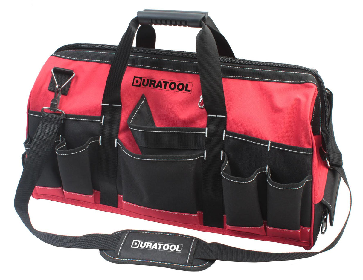 DURATOOL 22-inch Heavy Duty Large Tool Bag with 27 Pockets, Adjustable Strap, Wide Mouth Tools Bag Organizer for Construction