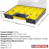 DURATOOL Hardware Bolt Screw Organizer Storage Box Case with 19 Removable Bins