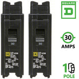 Square D 30 Amp Circuit Breaker HOM130 Homeline Single Pole, 120V, 2-Pack