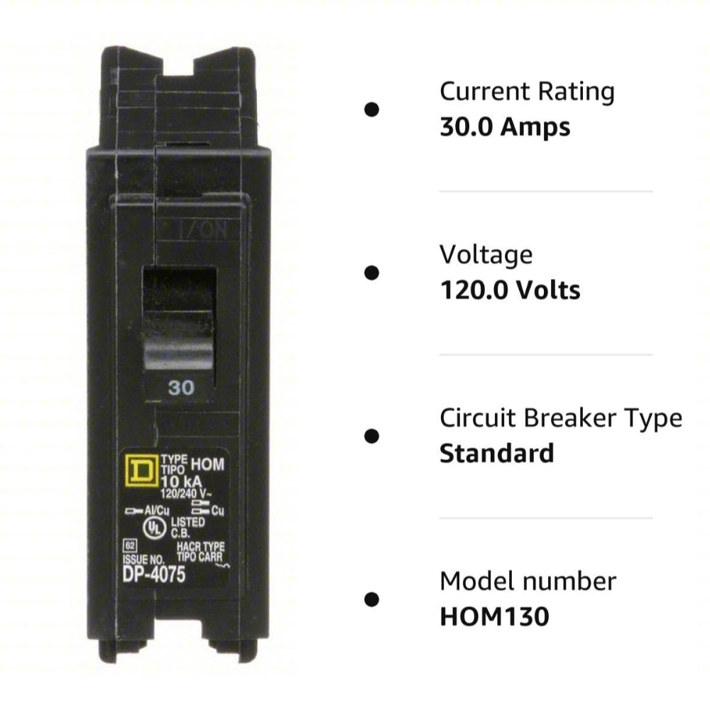 Square D 30 Amp Circuit Breaker HOM130 Homeline Single Pole, 120V, 2-Pack