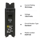 Square D 30 Amp Circuit Breaker HOM130 Homeline Single Pole, 120V, 2-Pack