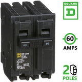 Square D 60 Amp Circuit Breaker HOM260 Homeline 2 Pole Plug In 60A, 120/240V, AC, Single Phase