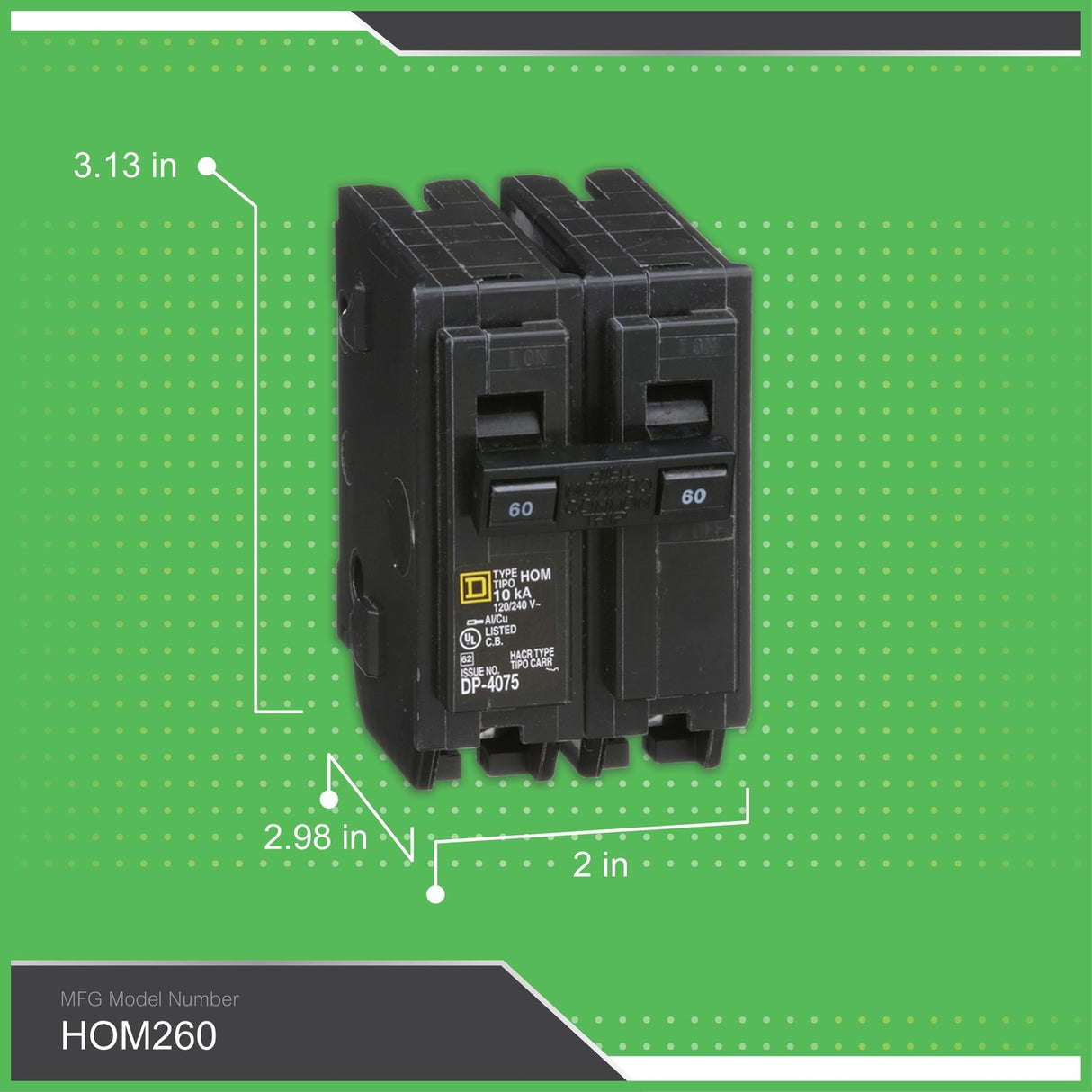 Square D 30 Amp Circuit Breaker, Homeline HOM230, 2 Pole, Plug In 30A, 120/240VAC