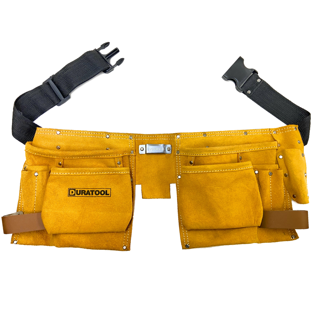 DURATOOL Leather Tool Belt Work Apron with 11 Pockets, 2 Pouches, 2 Hammer Loops - For Contractors, Plumbers, Carpenter Heavy Duty Tool Belts for Men