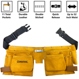 DURATOOL Leather Tool Belt Work Apron with 11 Pockets, 2 Pouches, 2 Hammer Loops - For Contractors, Plumbers, Carpenter Heavy Duty Tool Belts for Men