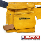 DURATOOL Leather Tool Belt Work Apron with 11 Pockets, 2 Pouches, 2 Hammer Loops - For Contractors, Plumbers, Carpenter Heavy Duty Tool Belts for Men