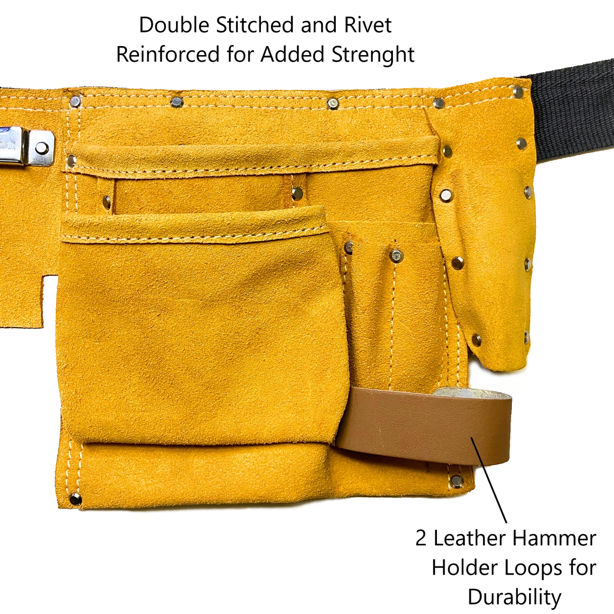 DURATOOL Leather Tool Belt Work Apron with 11 Pockets, 2 Pouches, 2 Hammer Loops - For Contractors, Plumbers, Carpenter Heavy Duty Tool Belts for Men