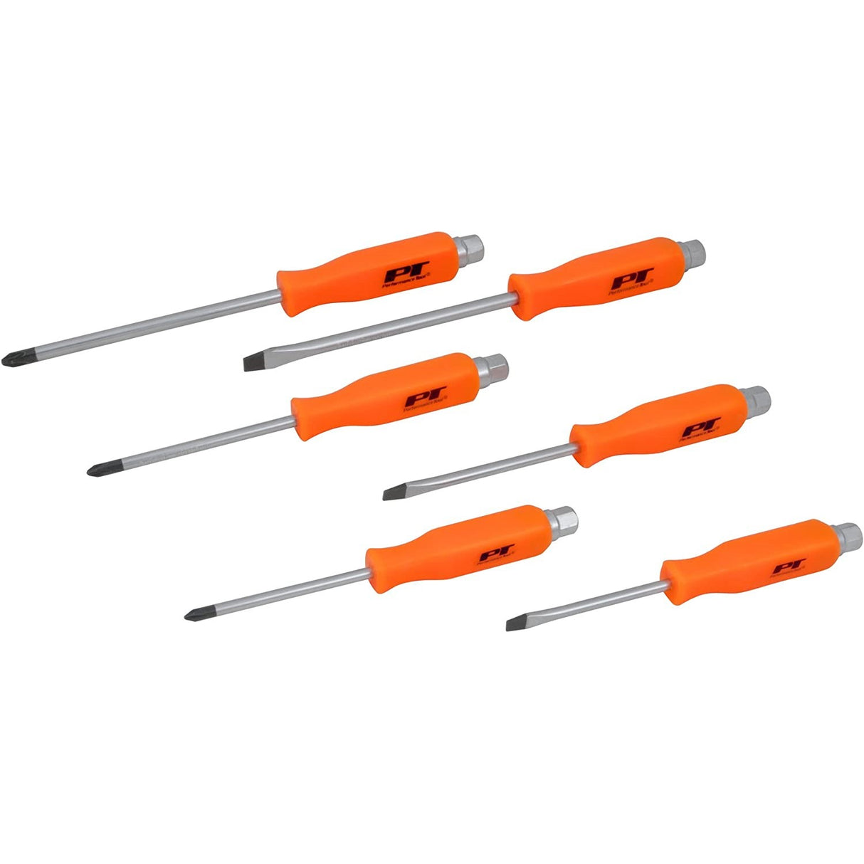 Performance Tool W1729 Professional Go-Through Screwdriver Set with Heat Resistant Handles and Magnetic Tips, Includes Phillips and Slotted Sizes